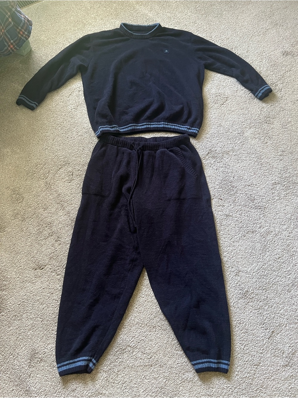 David Archy Men’s XL Plush Fleece Pajama Lounge Set Navy Blue 2 Piece